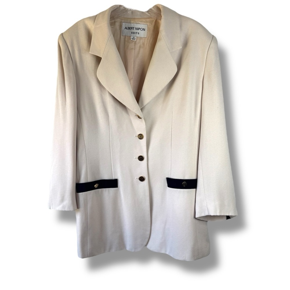 Albert Nipon Cream and Black Tailored Blazer